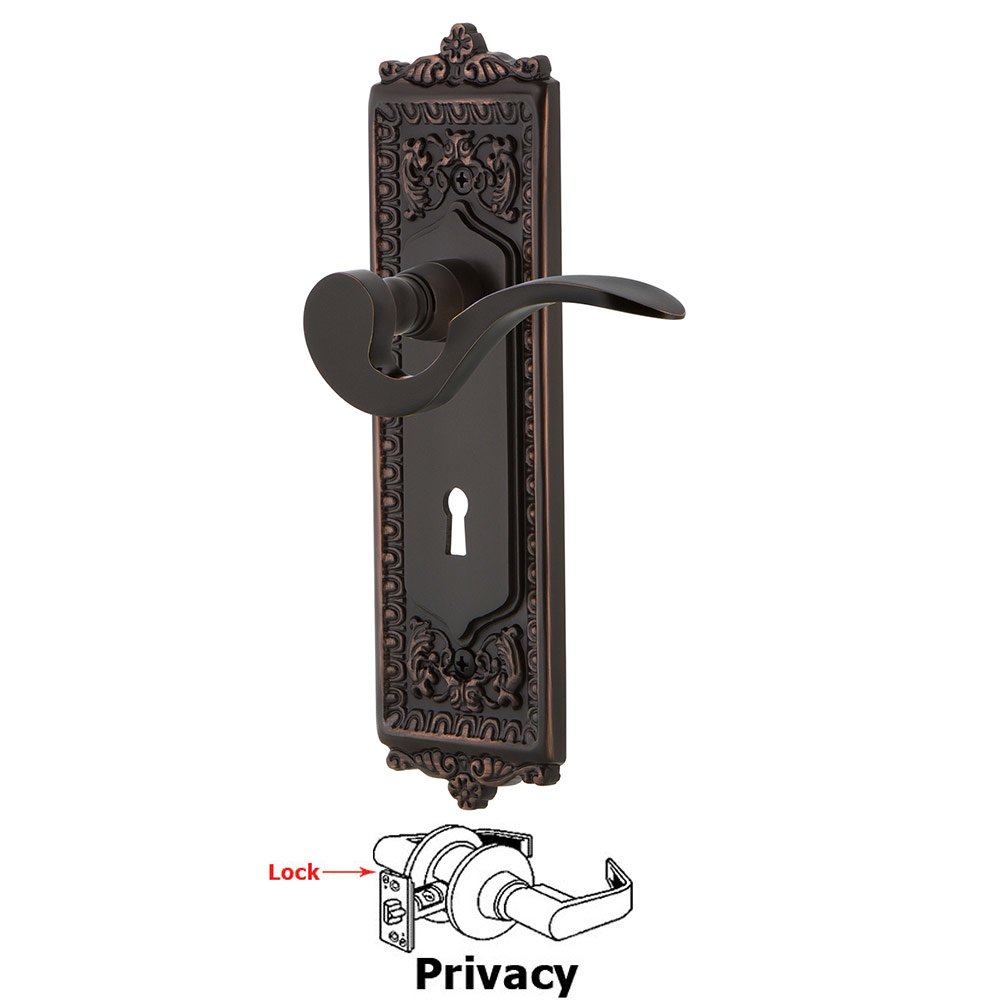 Egg & Dart Plate Privacy with Keyhole and  Manor Lever in Timeless Bronze