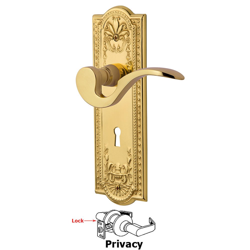 Meadows Plate Privacy with Keyhole and  Manor Lever in Unlacquered Brass