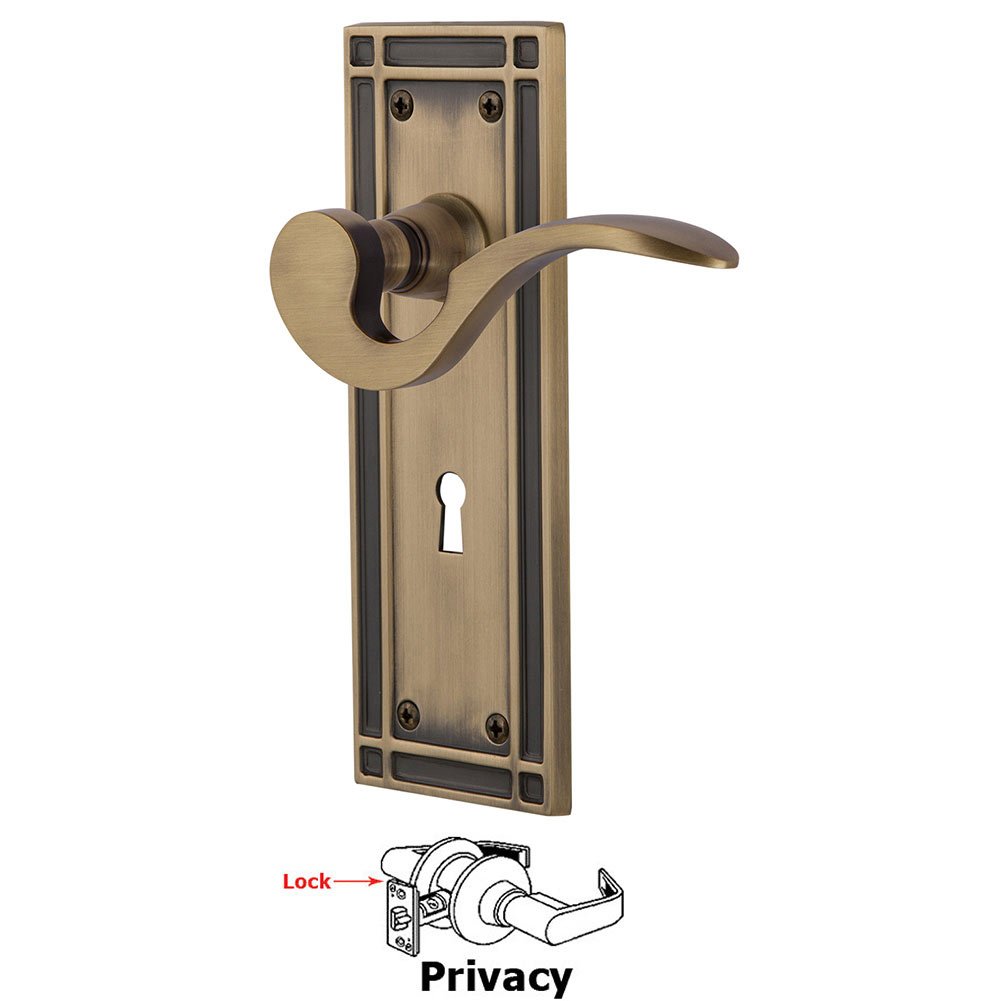 Mission Plate Privacy with Keyhole and  Manor Lever in Antique Brass