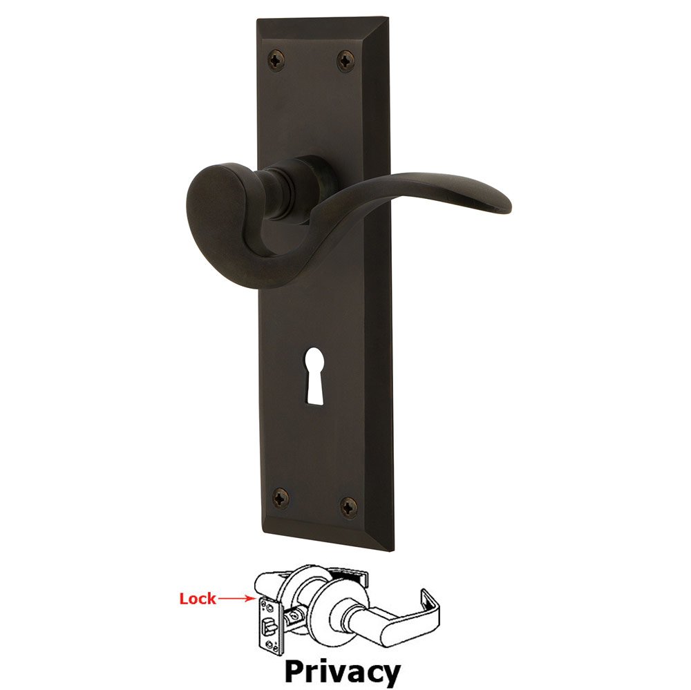 New York Plate Privacy with Keyhole and  Manor Lever in Oil-Rubbed Bronze