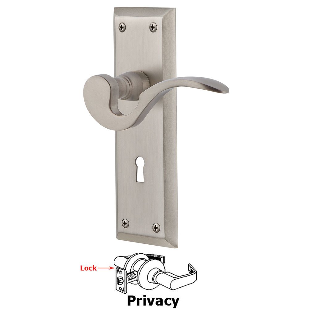 New York Plate Privacy with Keyhole and  Manor Lever in Satin Nickel