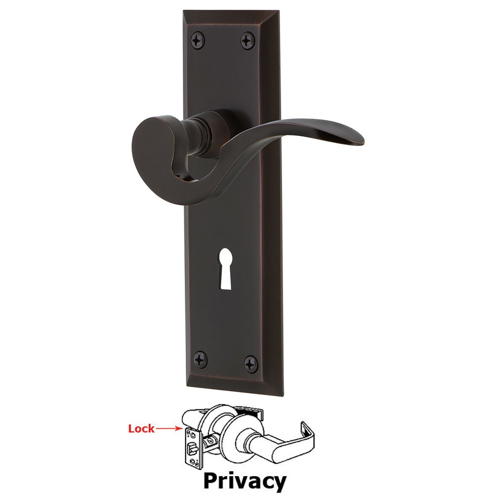New York Plate Privacy with Keyhole and  Manor Lever in Timeless Bronze