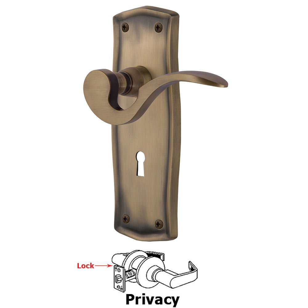 Prairie Plate Privacy with Keyhole and  Manor Lever in Antique Brass