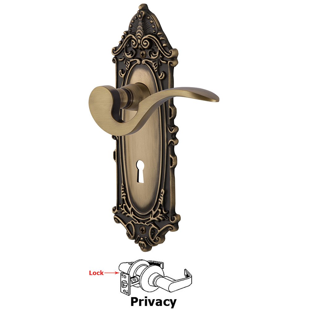 Victorian Plate Privacy with Keyhole and  Manor Lever in Antique Brass
