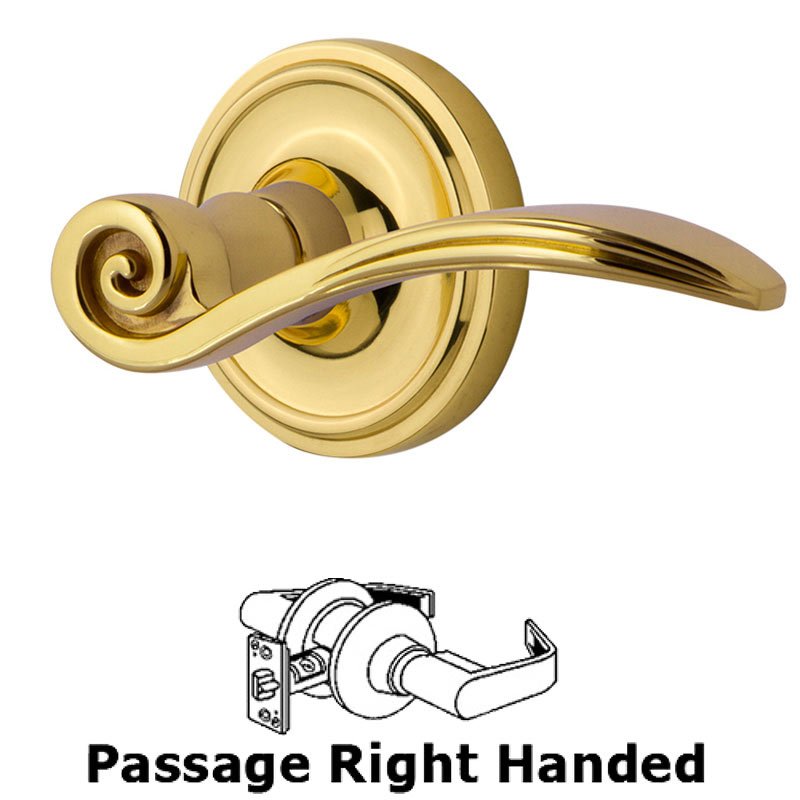 Classic Rose Passage Right Handed Swan Lever in Unlacquered Brass