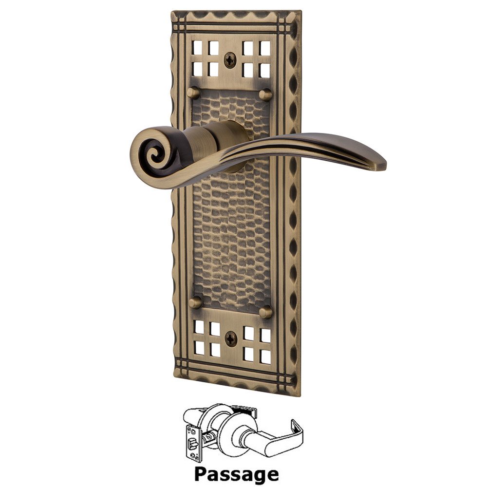 Craftsman Plate Passage Swan Lever in Antique Brass