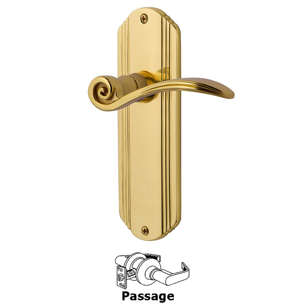 Deco Plate Passage Swan Lever in Polished Brass