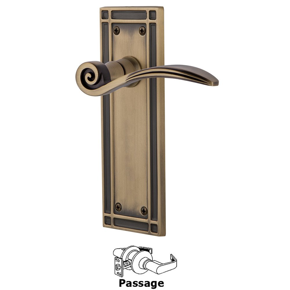 Mission Plate Passage Swan Lever in Antique Brass