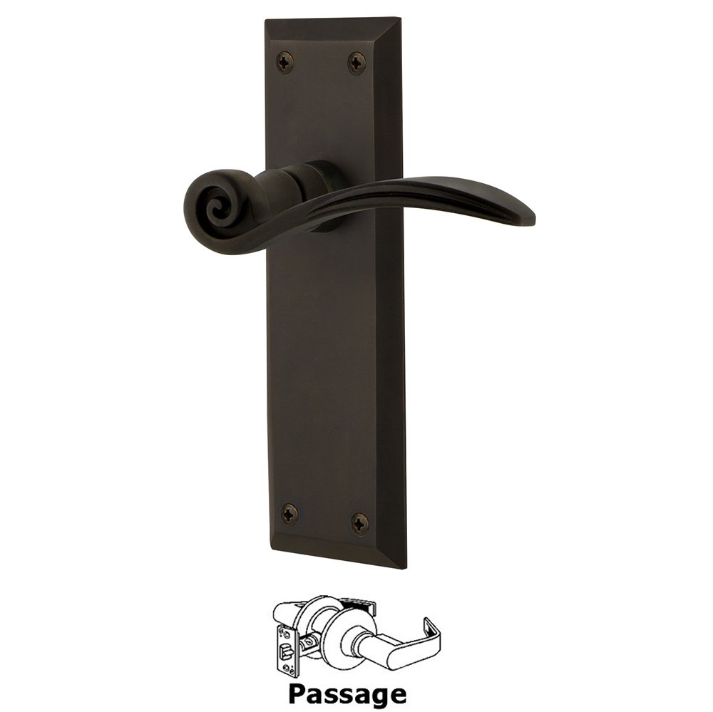 New York Plate Passage Swan Lever in Oil-Rubbed Bronze