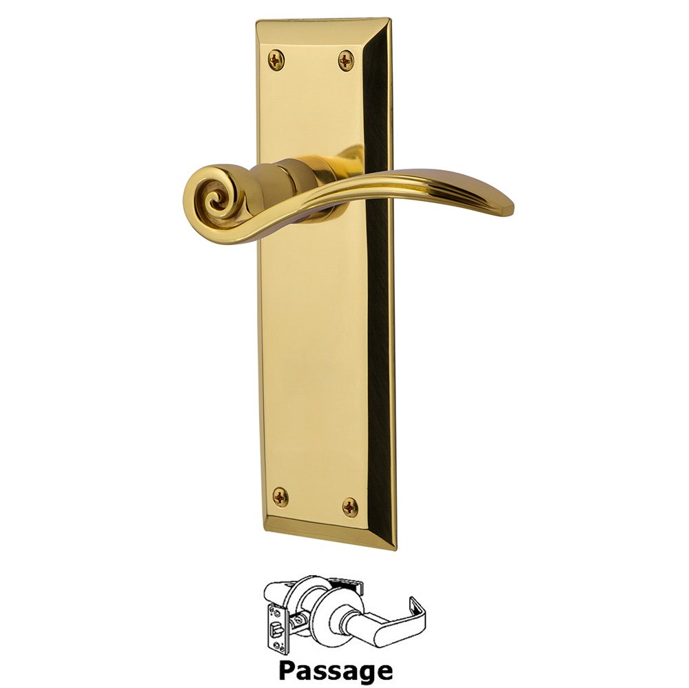 New York Plate Passage Swan Lever in Polished Brass