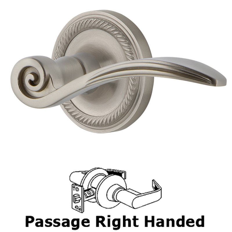 Rope Rose Passage Right Handed Swan Lever in Satin Nickel
