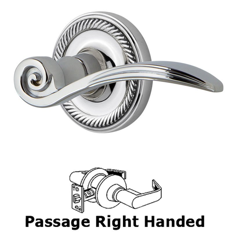 Rope Rose Passage Right Handed Swan Lever in Bright Chrome