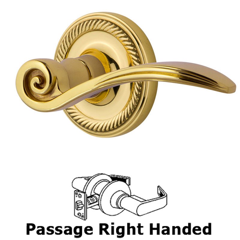 Rope Rose Passage Right Handed Swan Lever in Unlacquered Brass