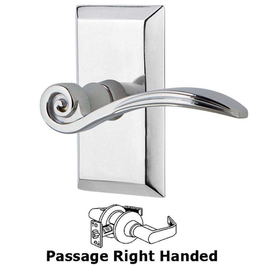 Studio Plate Passage Right Handed Swan Lever in Bright Chrome