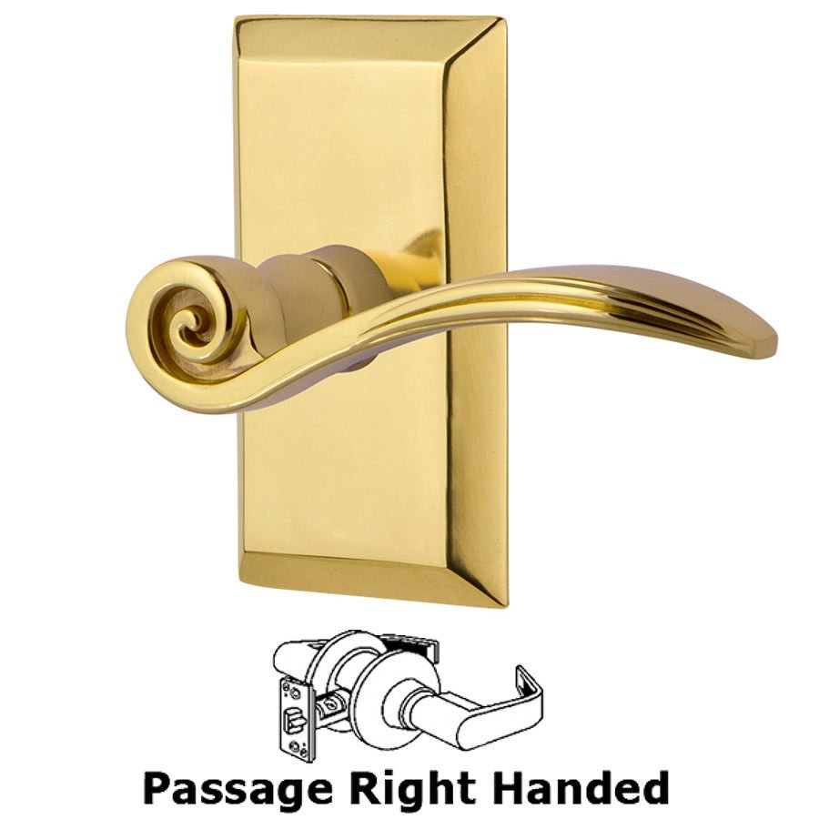 Studio Plate Passage Right Handed Swan Lever in Polished Brass