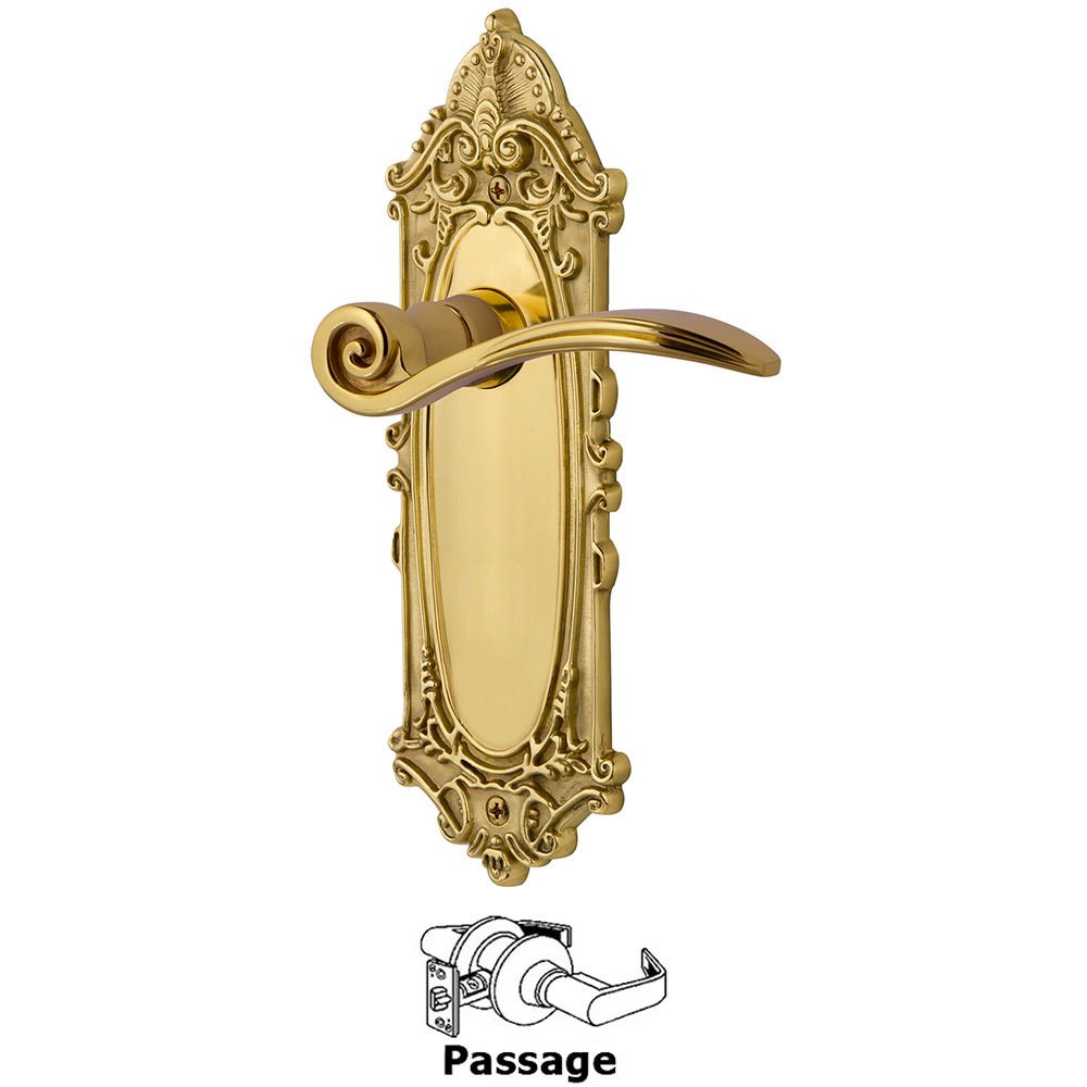 Victorian Plate Passage Swan Lever in Polished Brass