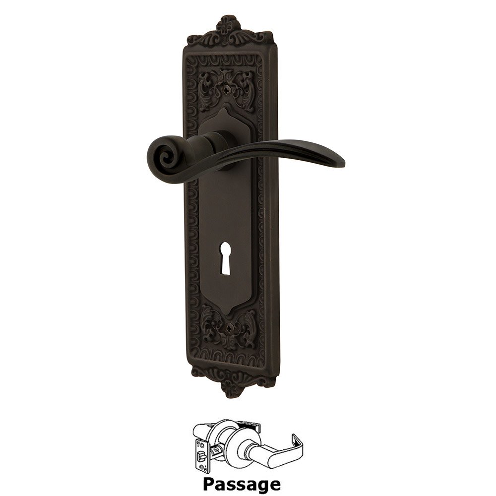 Egg & Dart Plate Passage with Keyhole and  Swan Lever in Oil-Rubbed Bronze