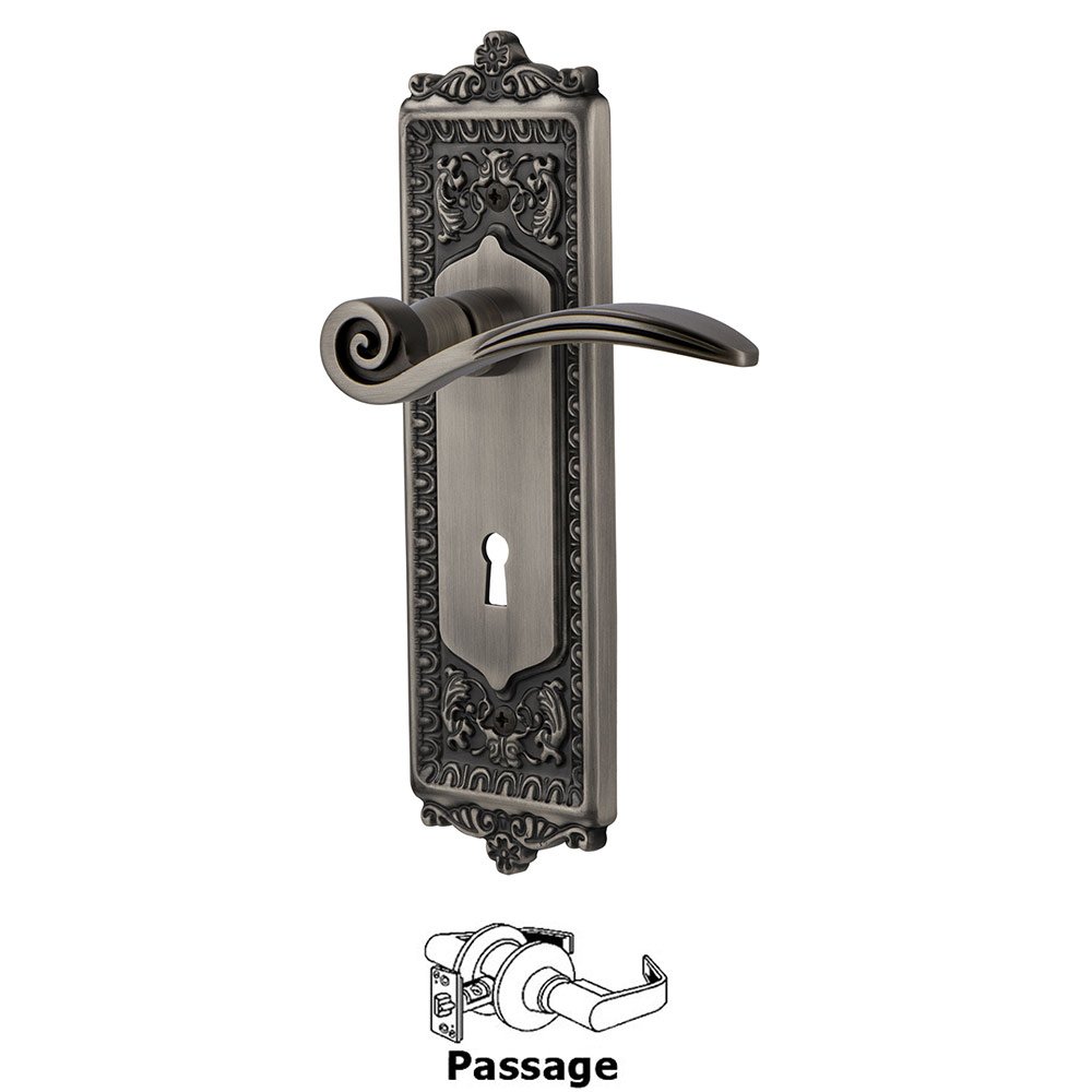 Egg & Dart Plate Passage with Keyhole and  Swan Lever in Antique Pewter