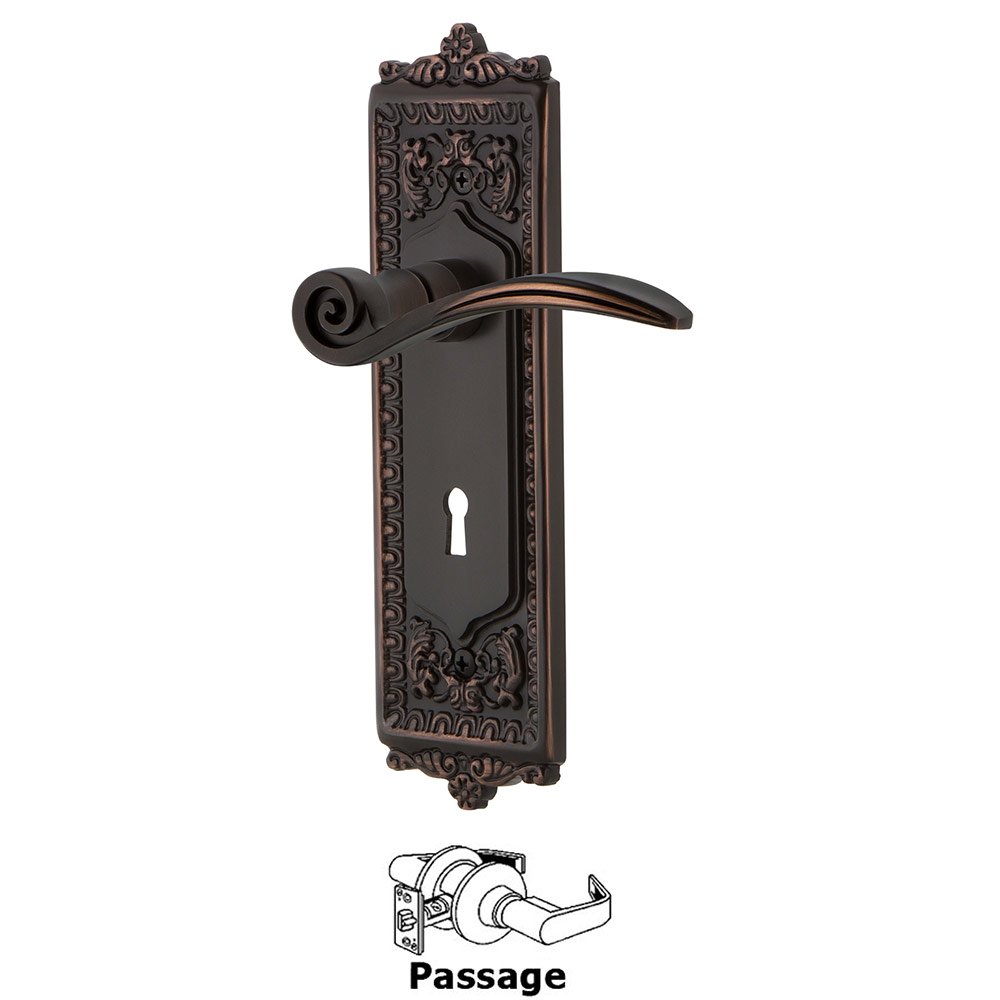 Egg & Dart Plate Passage with Keyhole and  Swan Lever in Timeless Bronze