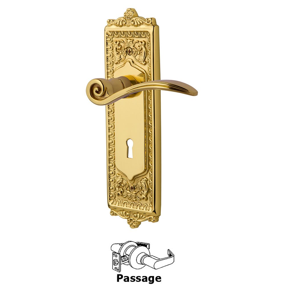 Egg & Dart Plate Passage with Keyhole and  Swan Lever in Unlacquered Brass