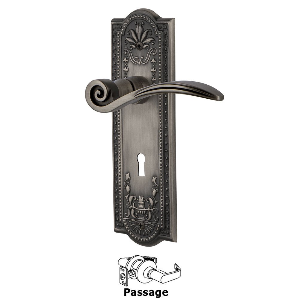 Meadows Plate Passage with Keyhole and  Swan Lever in Antique Pewter