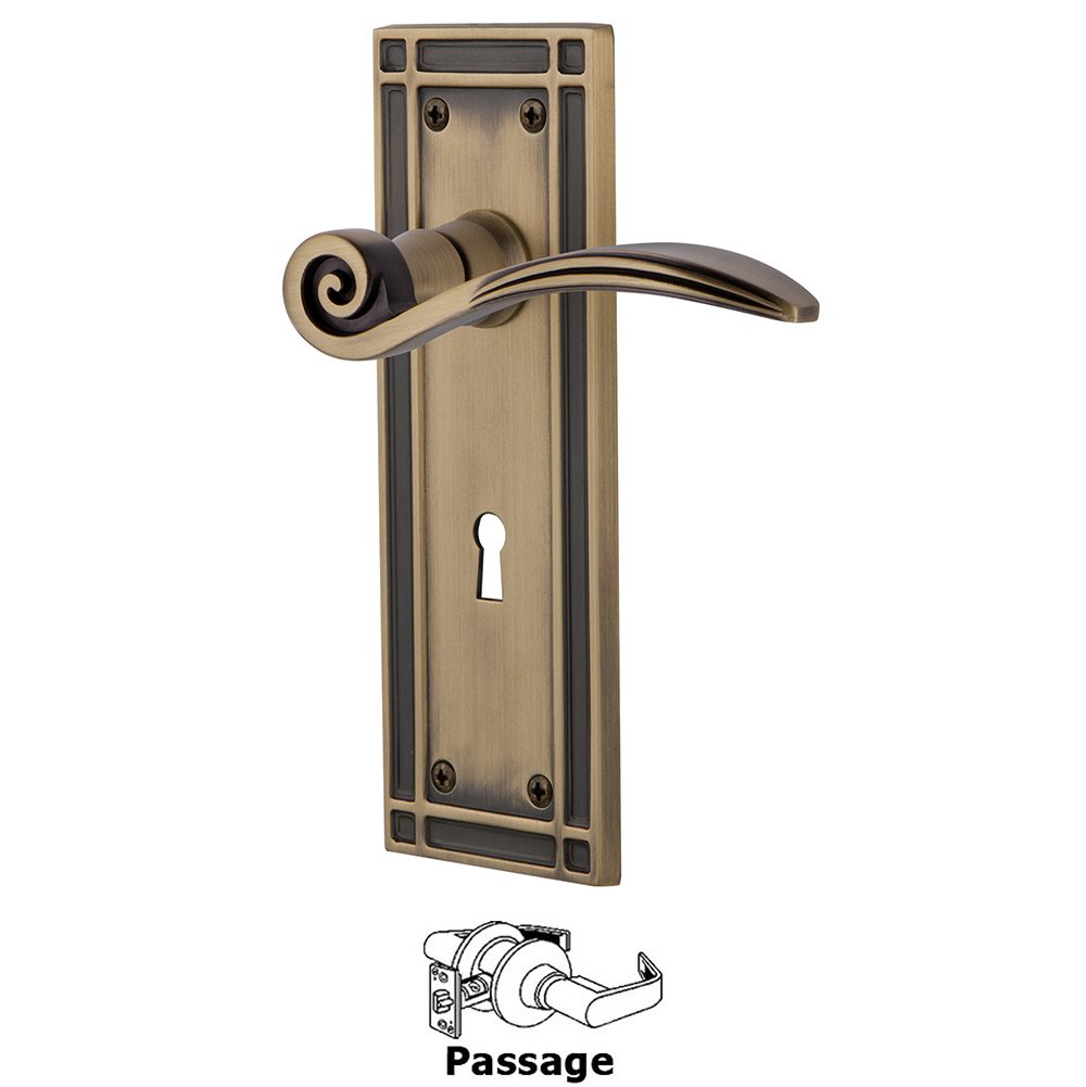 Mission Plate Passage with Keyhole and  Swan Lever in Antique Brass