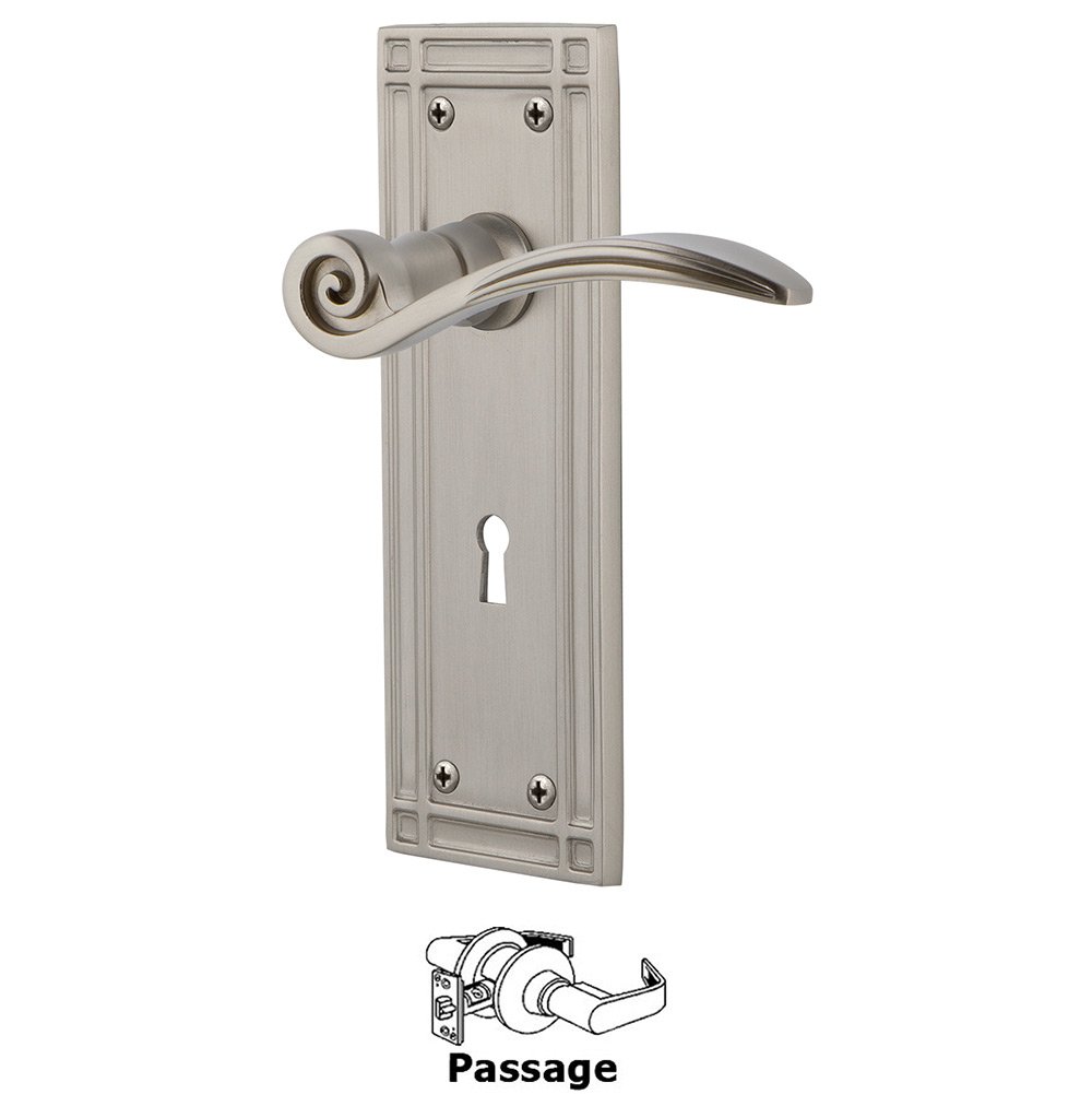 Mission Plate Passage with Keyhole and  Swan Lever in Satin Nickel