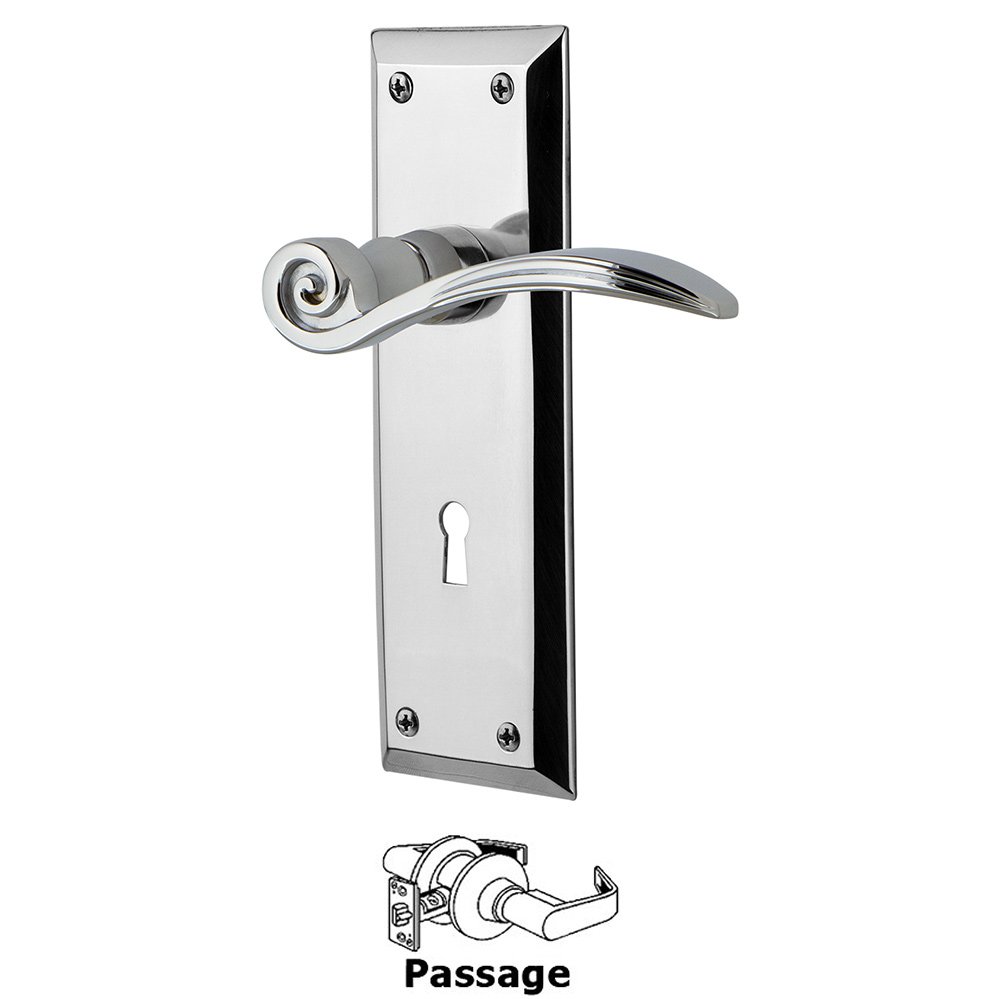 New York Plate Passage with Keyhole and  Swan Lever in Bright Chrome