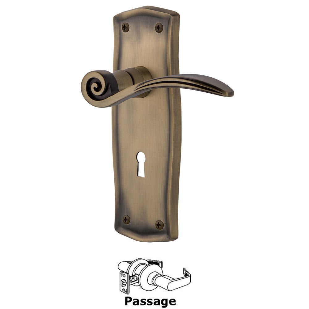 Prairie Plate Passage with Keyhole and  Swan Lever in Antique Brass