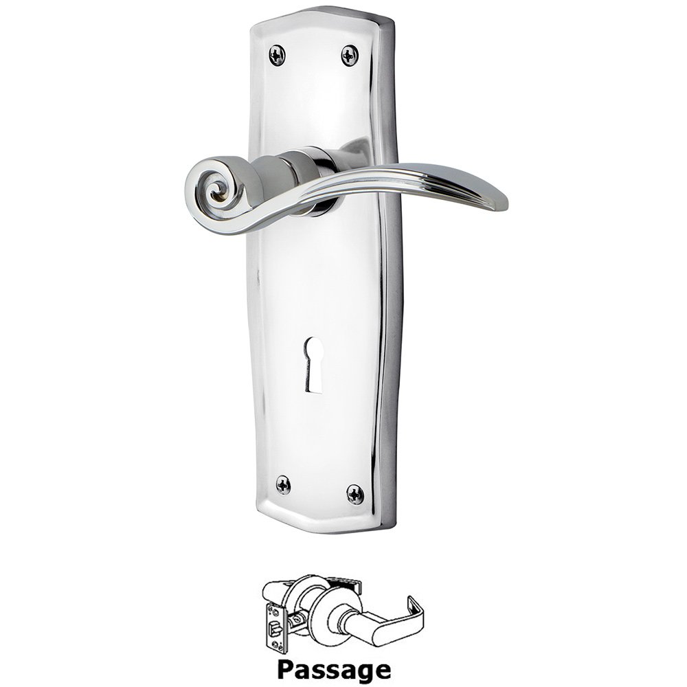 Prairie Plate Passage with Keyhole and  Swan Lever in Bright Chrome