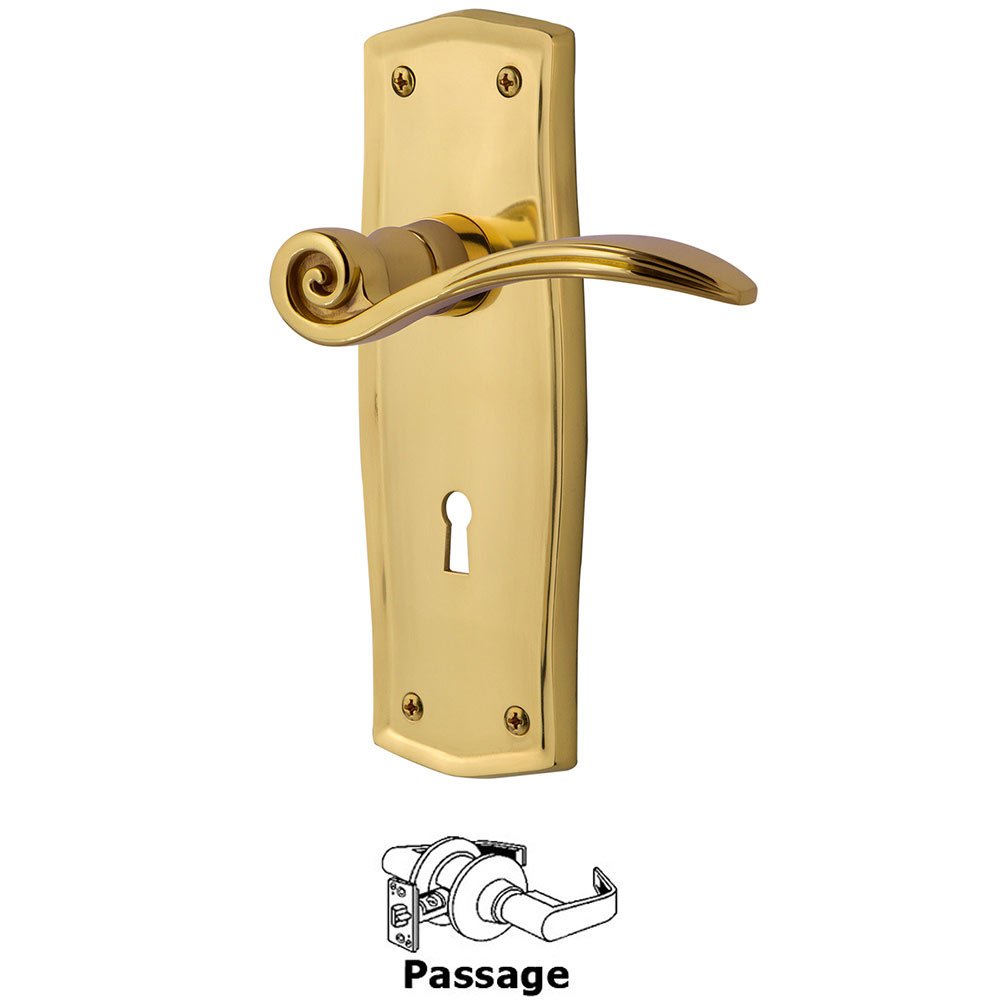 Prairie Plate Passage with Keyhole and  Swan Lever in Polished Brass