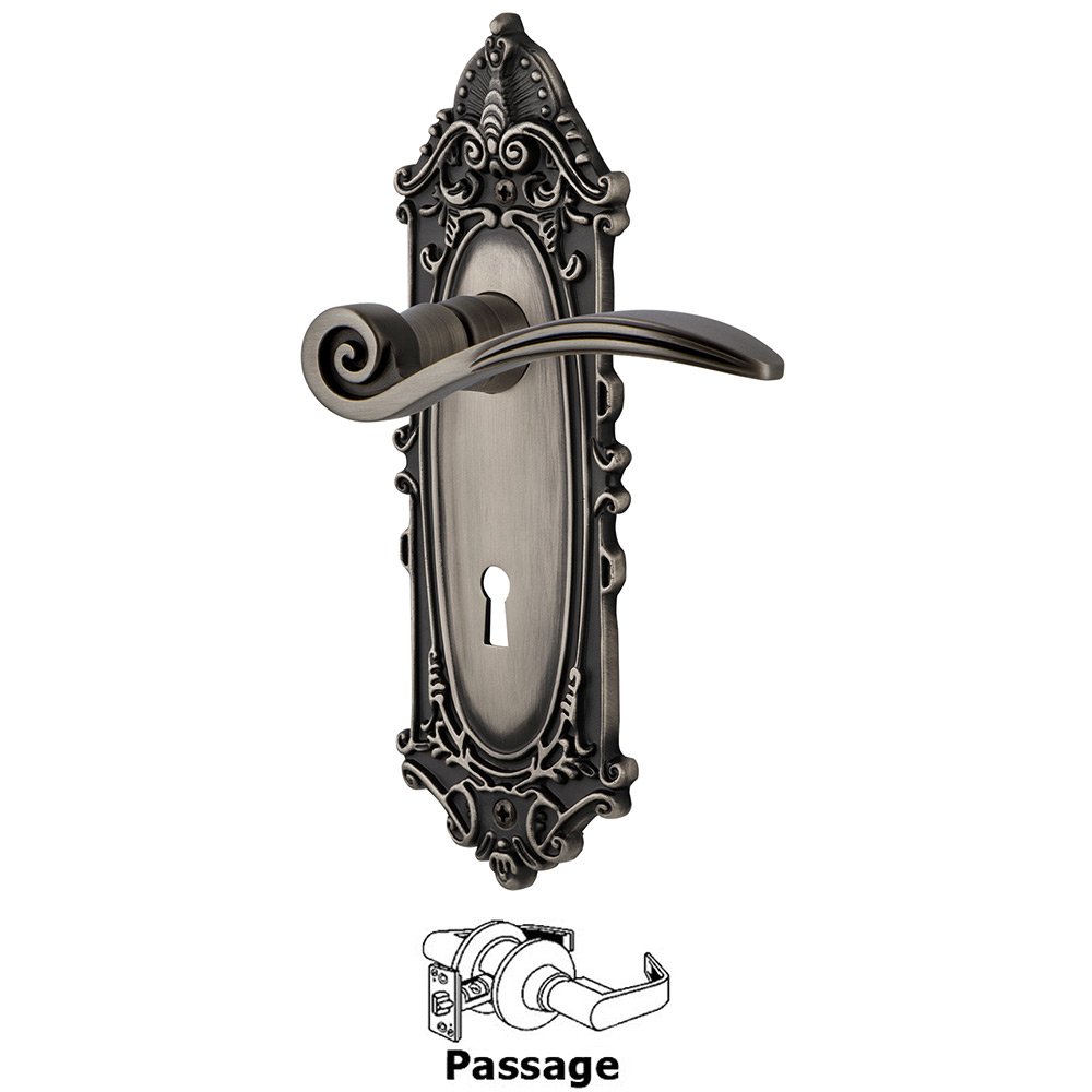 Victorian Plate Passage with Keyhole and  Swan Lever in Antique Pewter