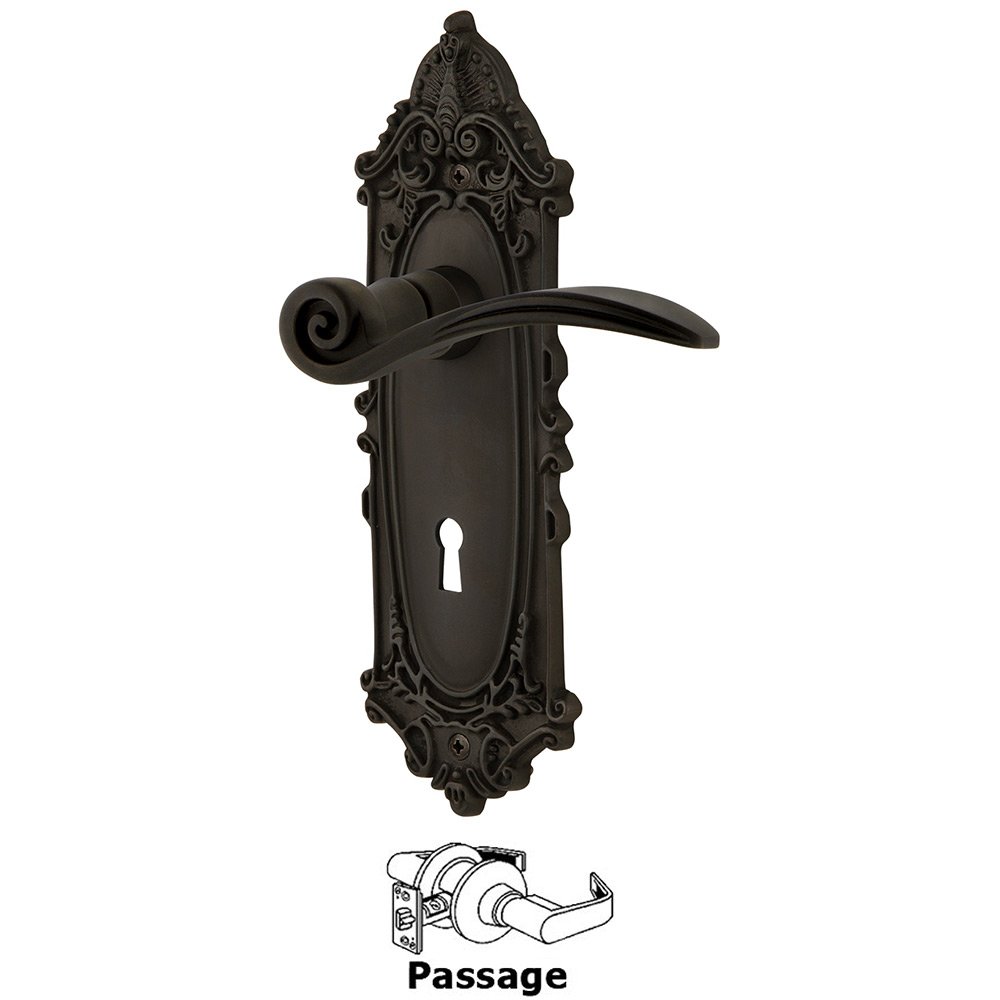 Victorian Plate Passage with Keyhole and  Swan Lever in Oil-Rubbed Bronze