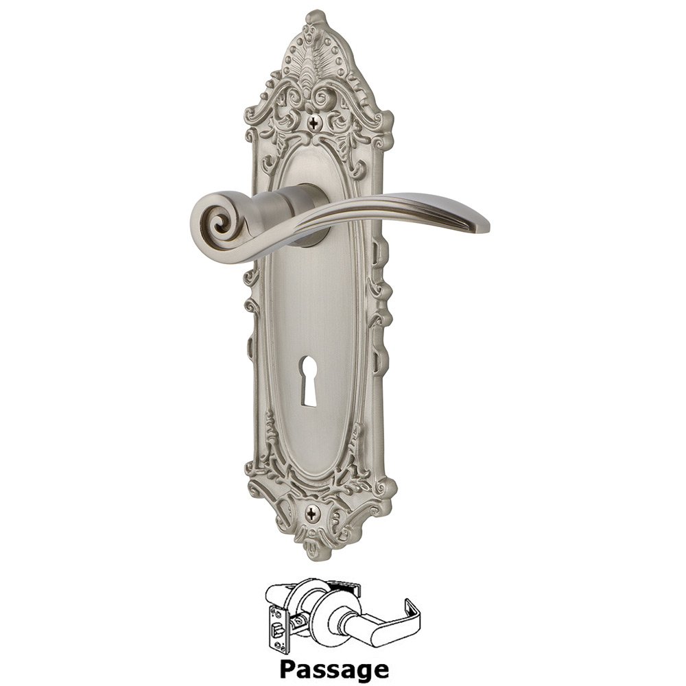 Victorian Plate Passage with Keyhole and  Swan Lever in Satin Nickel