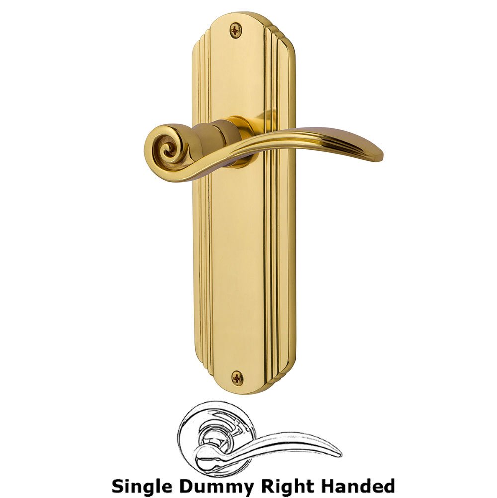 Deco Plate Single Dummy Right Handed Swan Lever in Polished Brass