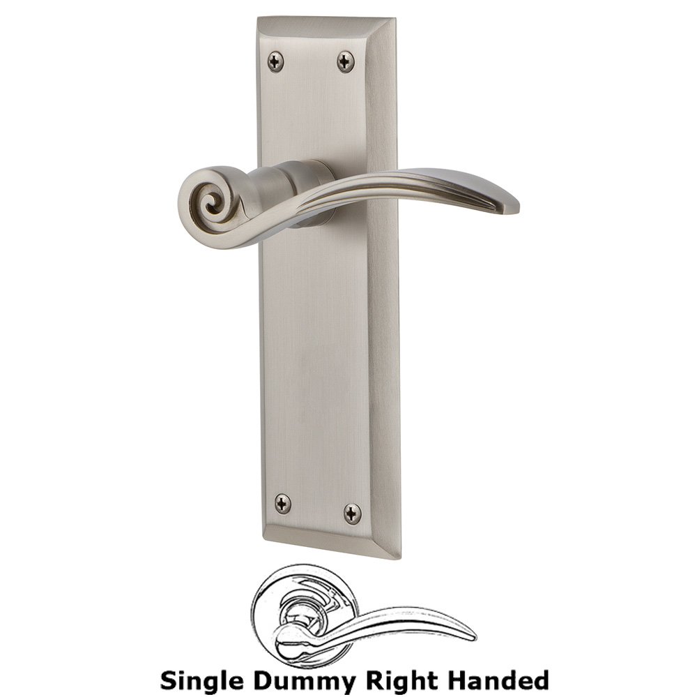 New York Plate Single Dummy Right Handed Swan Lever in Satin Nickel