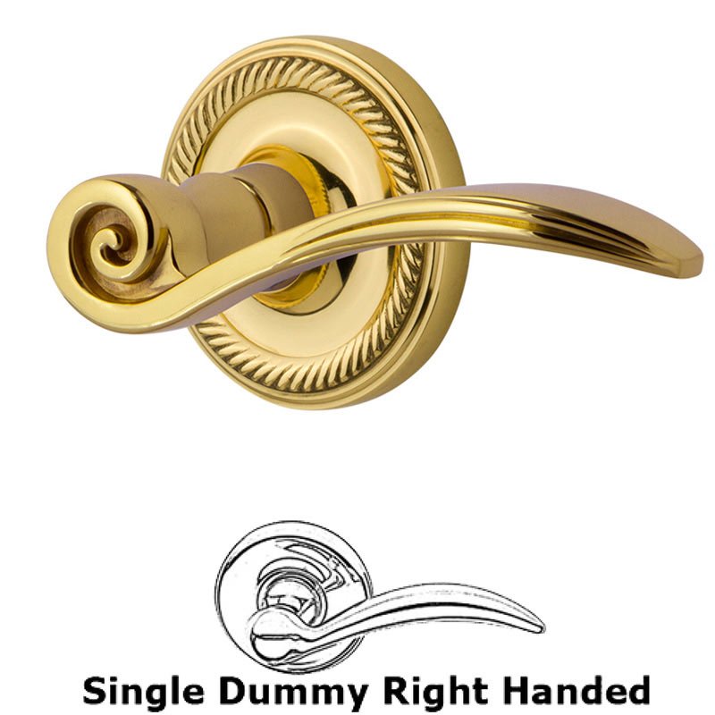 Rope Rose Single Dummy Right Handed Swan Lever in Unlacquered Brass