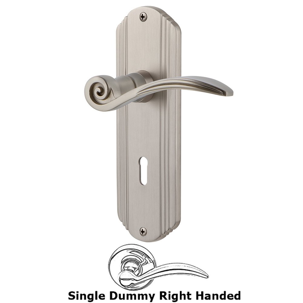 Deco Plate Single Dummy with Keyhole Right Handed Swan Lever in Satin Nickel