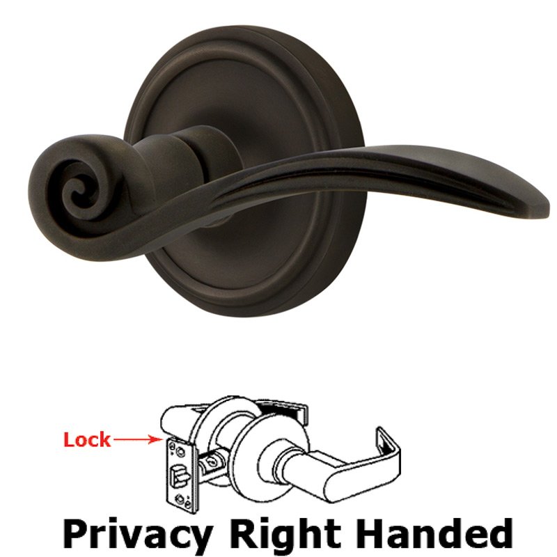 Classic Rose Privacy Right Handed Swan Lever in Oil-Rubbed Bronze