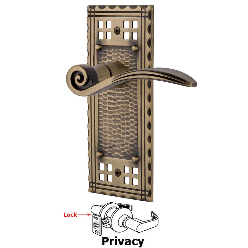 Craftsman Plate Privacy Swan Lever in Antique Brass