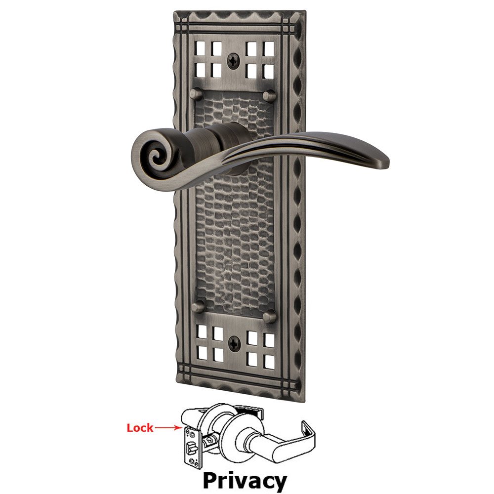 Craftsman Plate Privacy Swan Lever in Antique Pewter