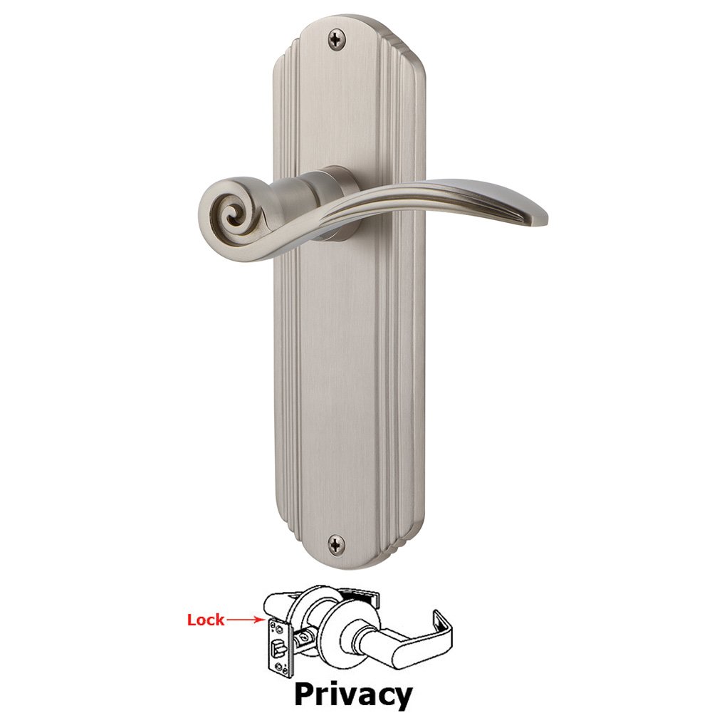 Deco Plate Privacy Swan Lever in Satin Nickel