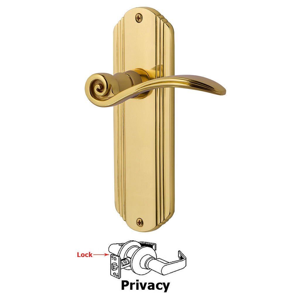 Deco Plate Privacy Swan Lever in Unlacquered Brass