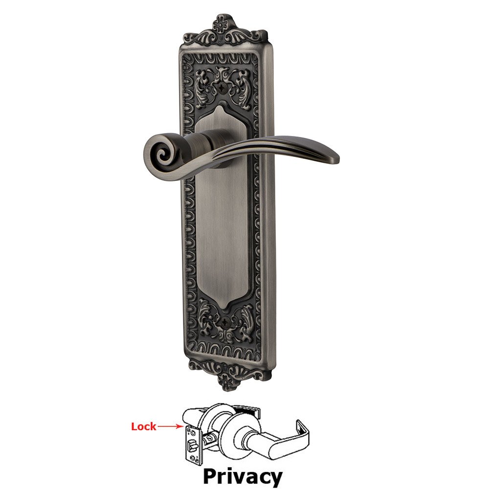 Egg & Dart Plate Privacy Swan Lever in Antique Pewter
