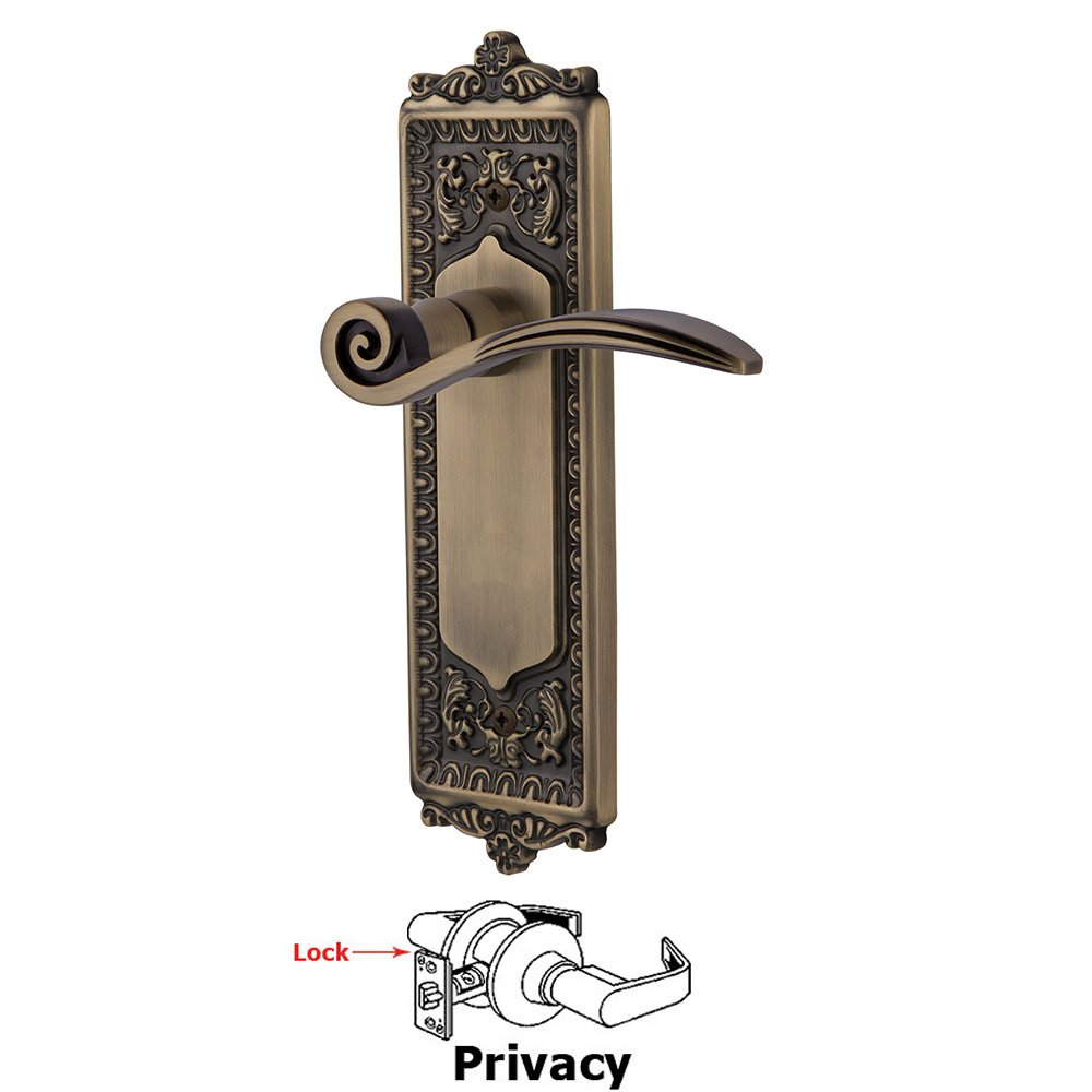 Egg & Dart Plate Privacy Swan Lever in Antique Brass