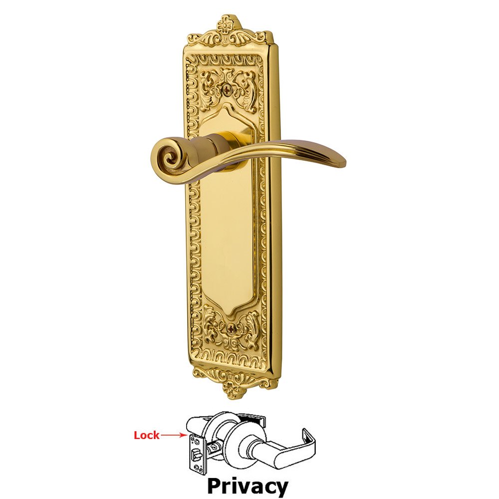 Egg & Dart Plate Privacy Swan Lever in Unlacquered Brass