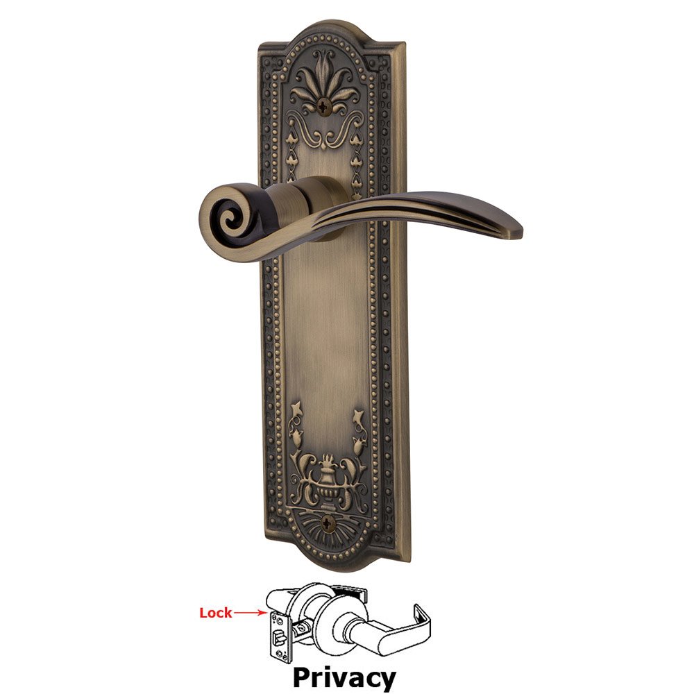 Meadows Plate Privacy Swan Lever in Antique Brass