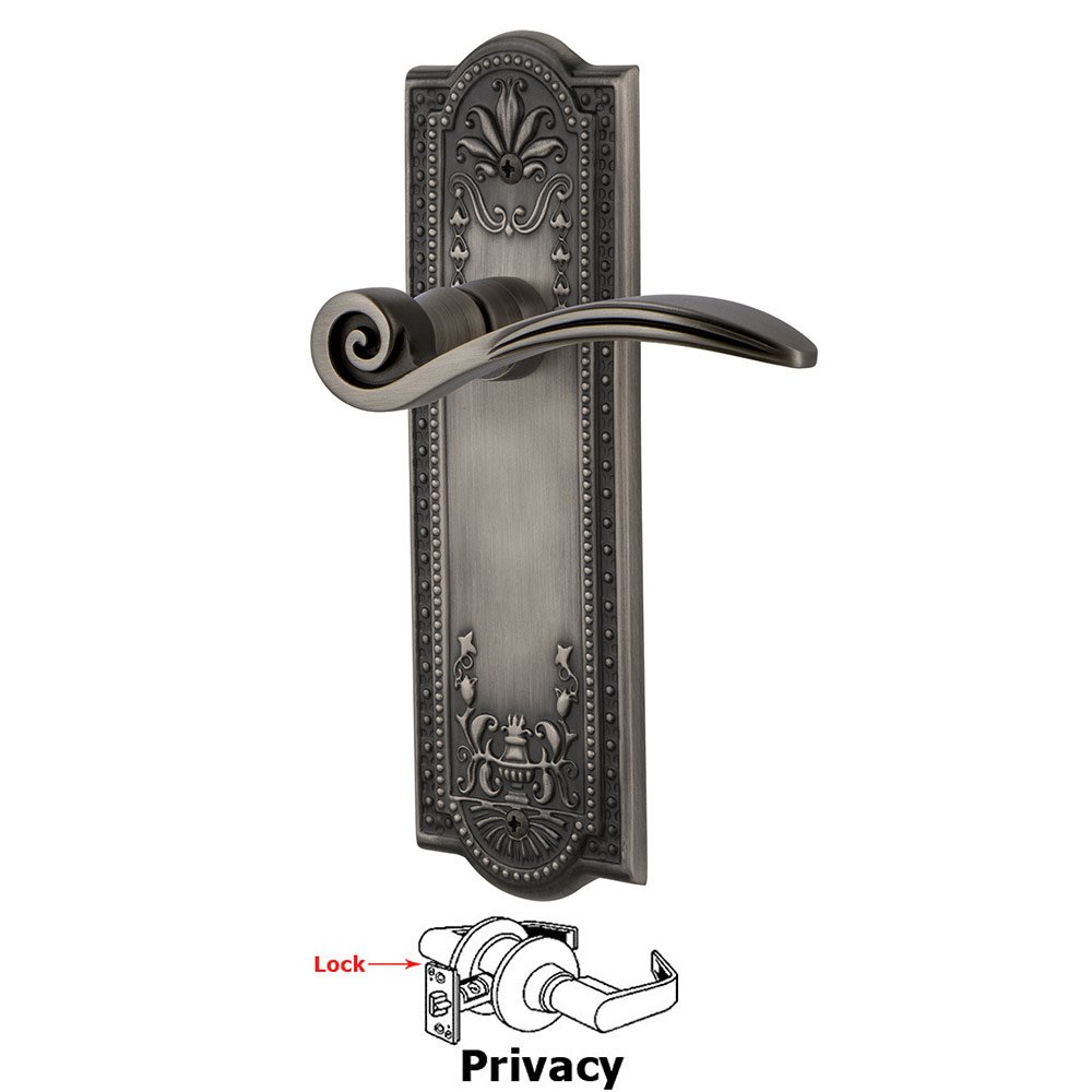Meadows Plate Privacy Swan Lever in Antique Pewter