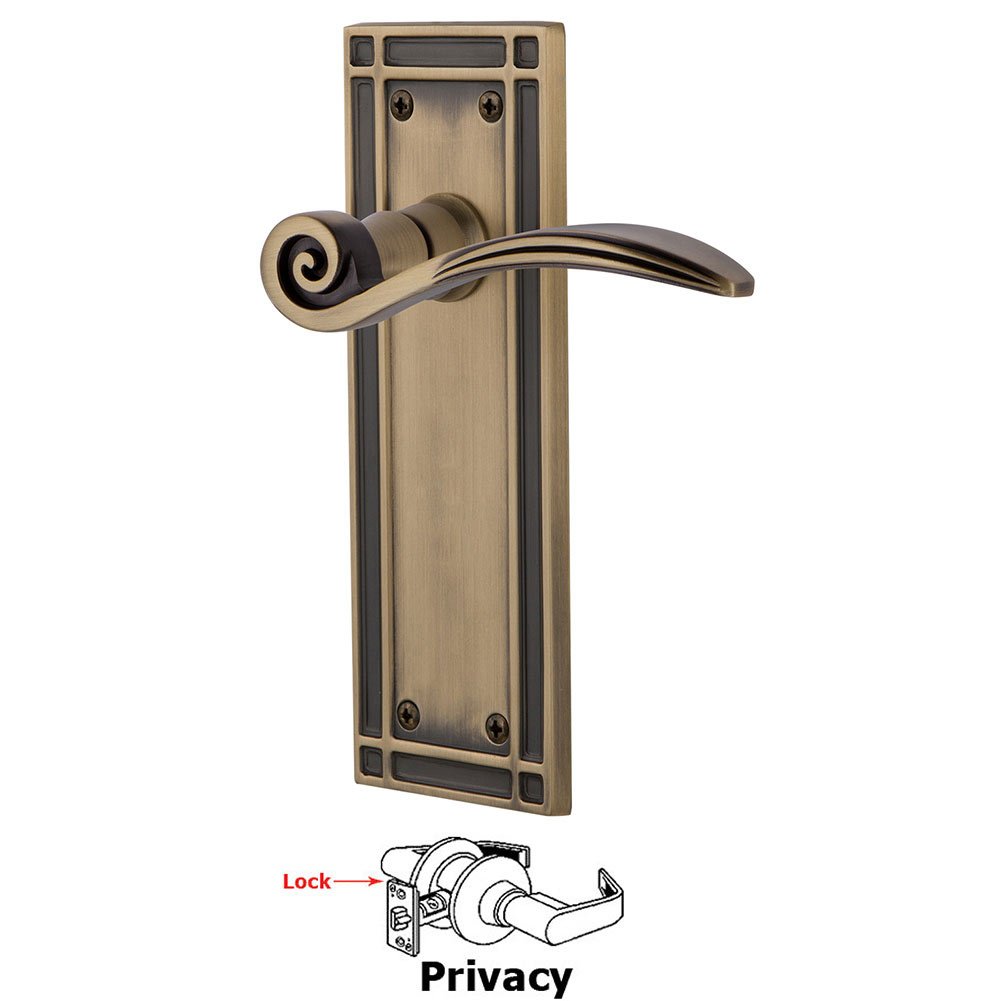 Mission Plate Privacy Swan Lever in Antique Brass
