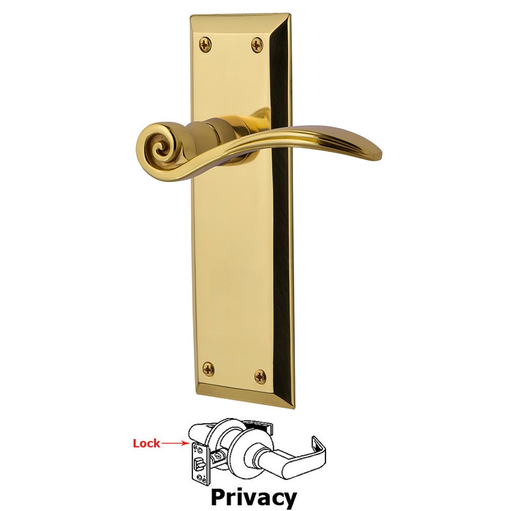New York Plate Privacy Swan Lever in Polished Brass